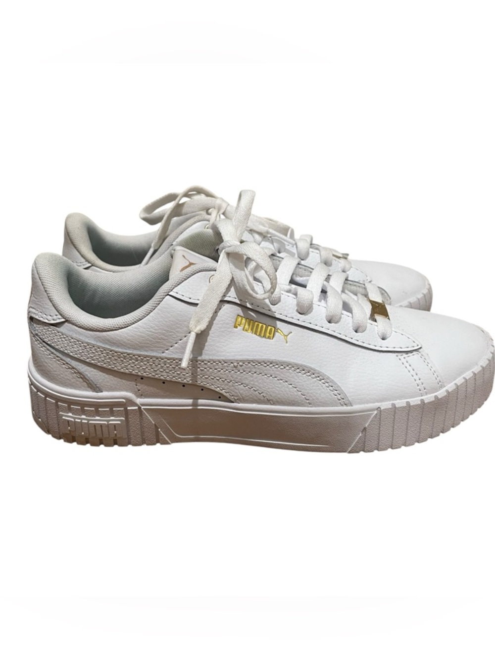 Puma Carina Leather Platform Sneakers White Gold Women’s Size 8.5 Casual